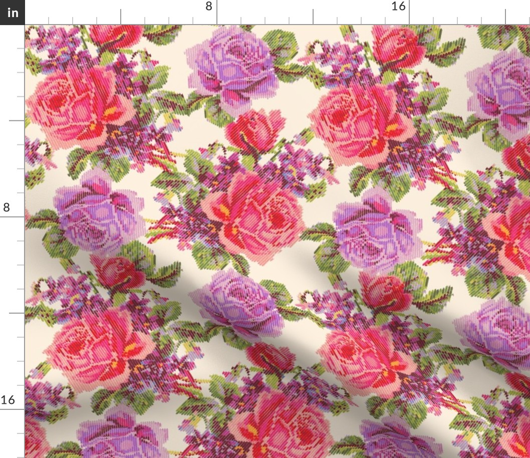 Faux Knit English Garden - Ivory/Purple