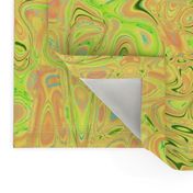 CSMC7 - Zigzags and Bubbles - A Marbled Motion  Lamp Texture in Coral, Orange and Lime - 14 inch repeat on fabric