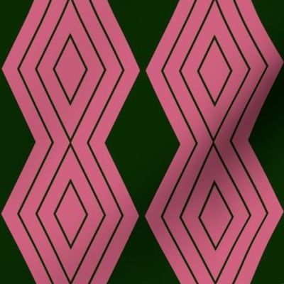 JP - Medium -  Harlequin Pinstripe Diamond Chains in Pine Green on Pink Coral