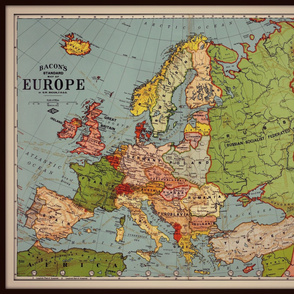 Europe vintage map, large, colorful