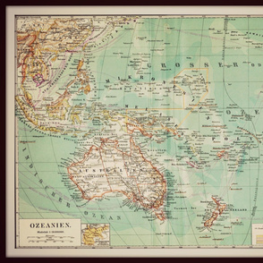 Oceania, Australia vintage map, large