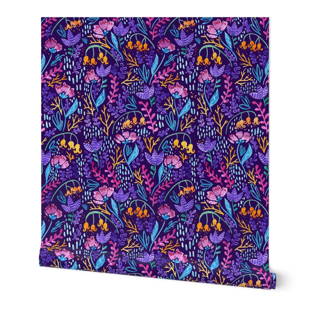 Wonderland Flower Pattern - Purple Background