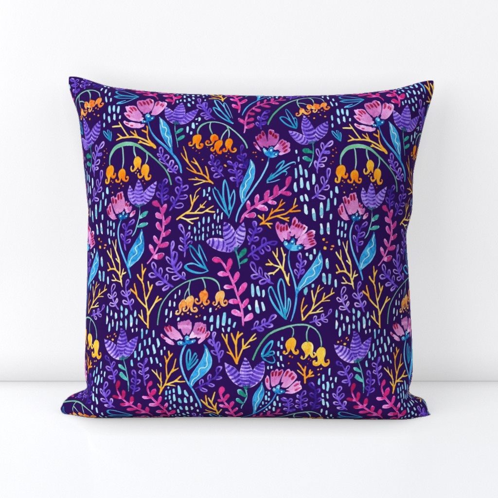 Wonderland Flower Pattern - Purple Background