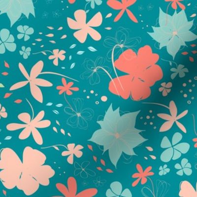 Spring Flowers | Teal Coral