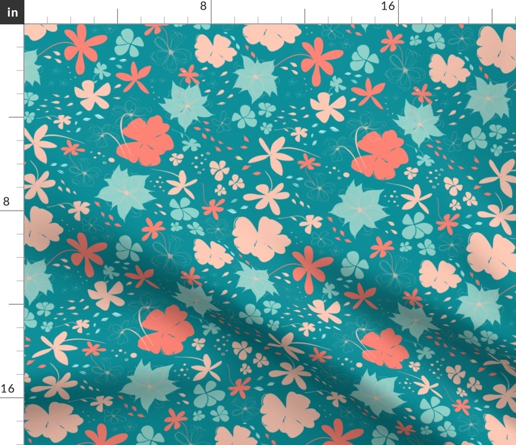 Spring Flowers | Teal Coral