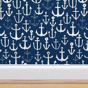 anchors // navy blue anchor fabric nautical fabric kids summer print nautical decor print