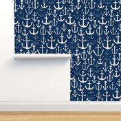 anchors // navy blue anchor fabric nautical fabric kids summer print nautical decor print