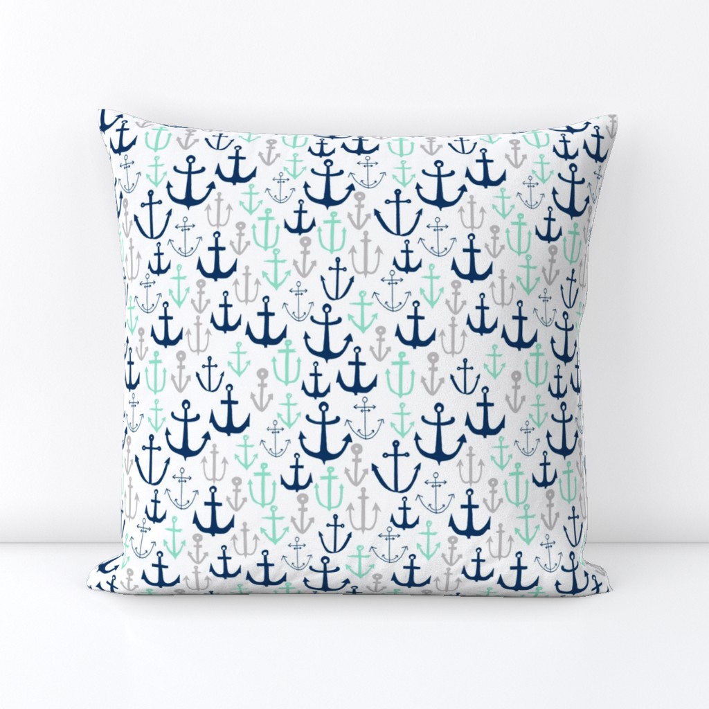 anchors // mint navy and grey anchor fabric nautical design baby kids summer print andrea lauren fabric andrea lauren design