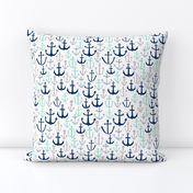 anchors // mint navy and grey anchor fabric nautical design baby kids summer print andrea lauren fabric andrea lauren design