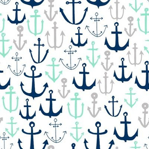 anchors // mint navy and grey anchor fabric nautical design baby kids summer print andrea lauren fabric andrea lauren design