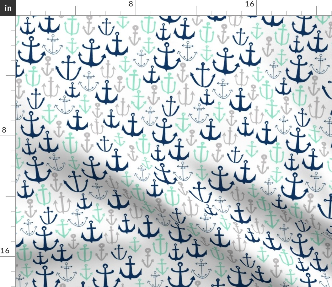 anchors // mint navy and grey anchor fabric nautical design baby kids summer print andrea lauren fabric andrea lauren design