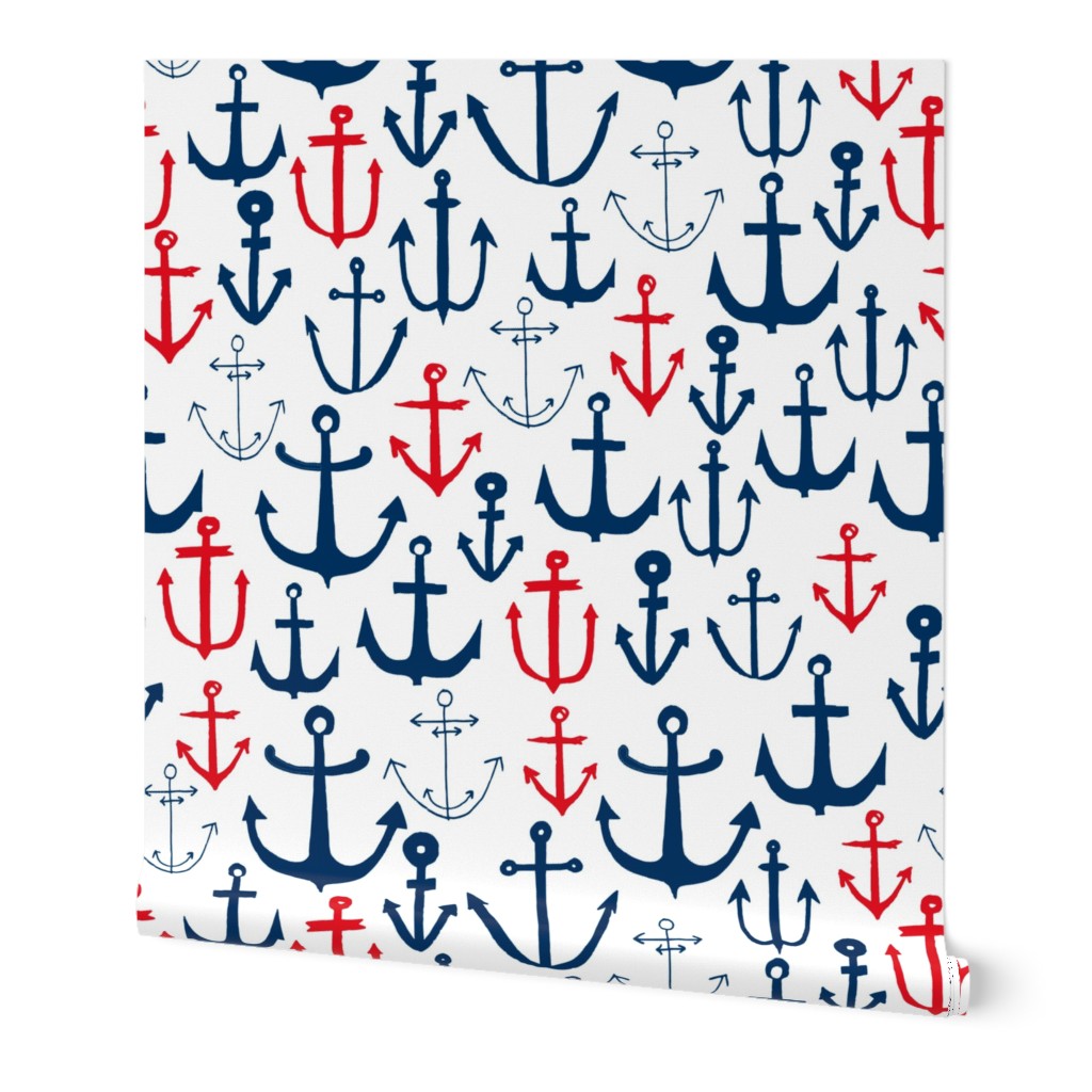 anchors // navy and red anchor fabric nautical fabric nautical pattern nautical decor andrea lauren design