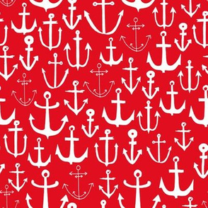 anchors // anchor red nautical fabric nautical design pattern anchors fabric nautical red summer fabric