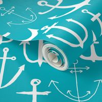 anchors // turquoise nautical fabric anchor print pattern nautical design andrea lauren fabric andrea lauren design