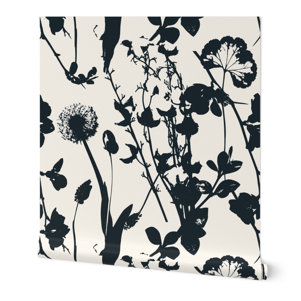 Wild Floral Silhouette, Charcoal Black on Cream