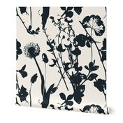 Wild Floral Silhouette, Charcoal Black on Cream