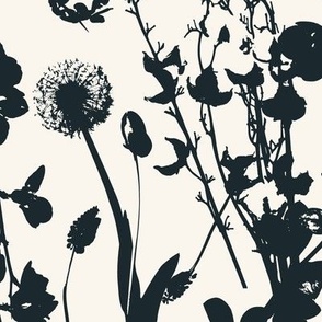 Wild Floral Silhouette, Charcoal Black on Cream