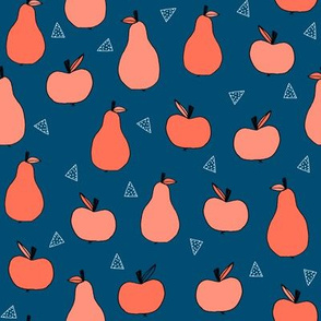 apples and pears // navy and coral apple fabric fruits fall autumn  fabric andrea lauren design