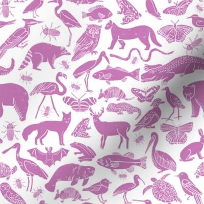 linocut animals // purple animals fabric nursery baby cute linocut animals design andrea lauren fabric baby design