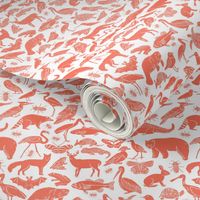 linocut animals // coral animal fabric linocut birds botanical nature print andrea lauren fabric nursery baby design
