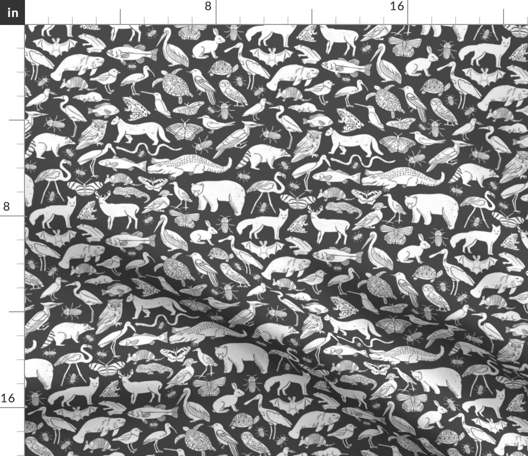 linocut animals // charcoal animals linocut nature baby nursery fabric cute charcoals fabric nursery design