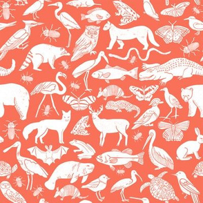 linocut animals // coral animal fabric baby zoo animals design linocut nature animals print