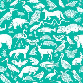 linocut animals // animal fabric baby teal turquoise fabric baby nursery teal zoo animals botanical prints