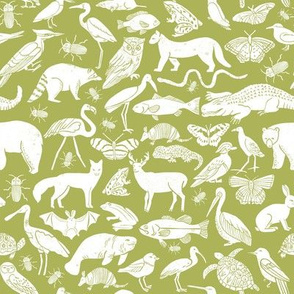 linocut animals // lime green botanical linocut fabric andrea lauren design andrea lauren fabric zoo animals zoo animal fabric