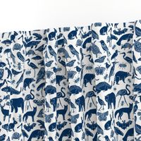 linocut animals // navy blue animals fabric zoo animals botanical design nursery baby kids fabric andrea lauren design