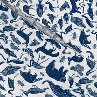 linocut animals // navy blue animals fabric zoo animals botanical design nursery baby kids fabric andrea lauren design