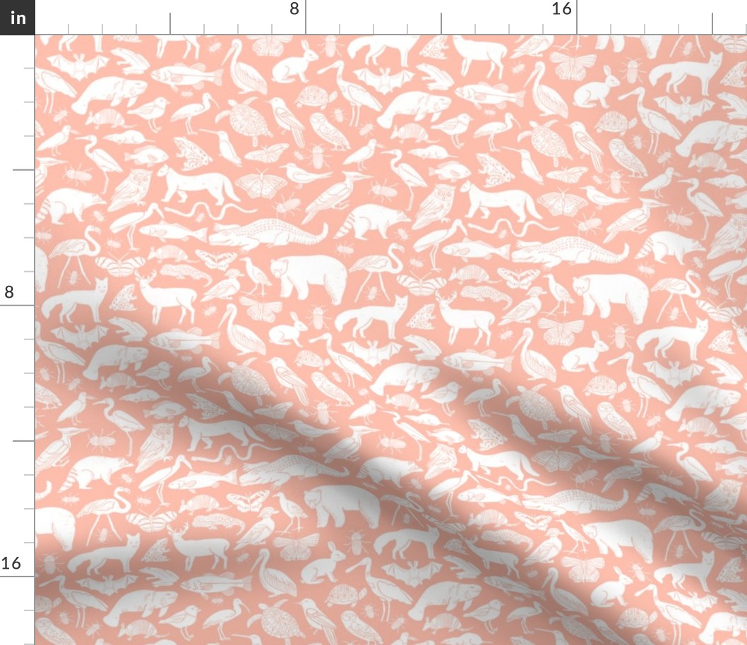 linocut animals // blush animal fabric nursery baby design zoo animals botanical block print fabric andrea lauren design