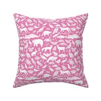 linocut animals // pink purple animal fabric botanicals fabric andrea lauren design baby nursery 