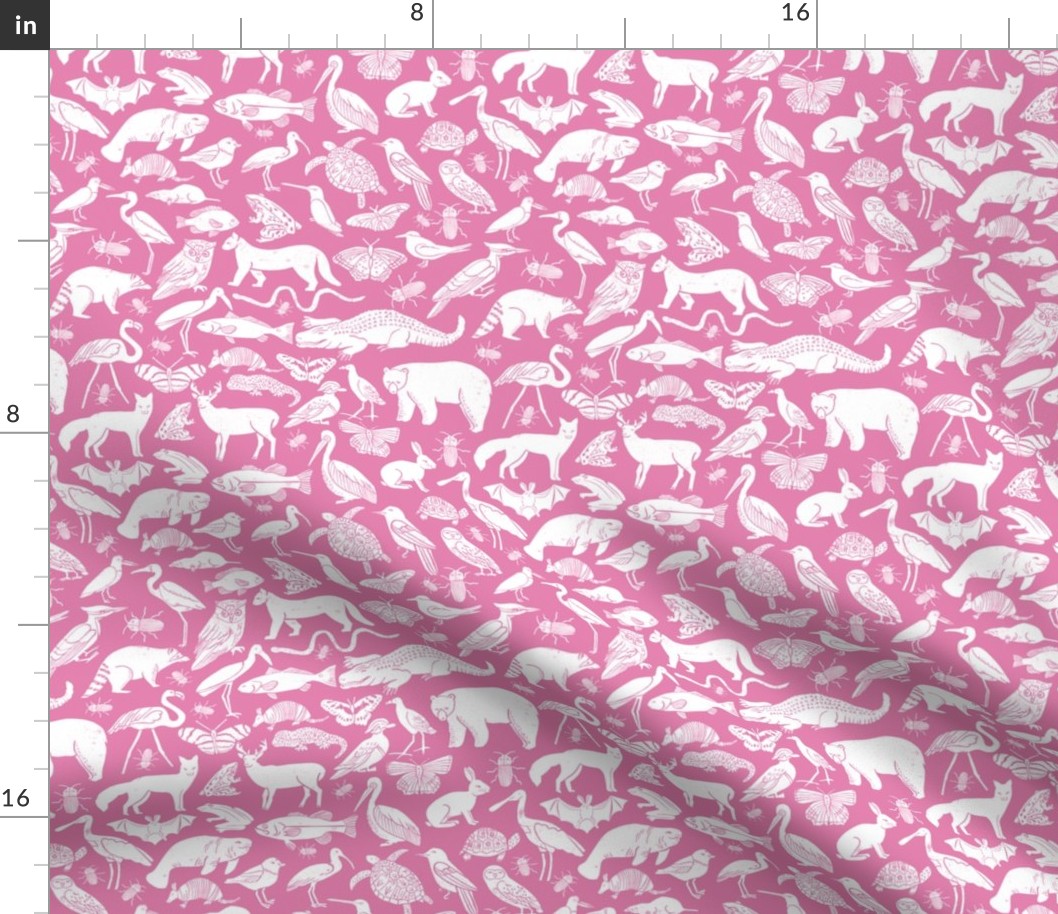 linocut animals // pink purple animal fabric botanicals fabric andrea lauren design baby nursery 