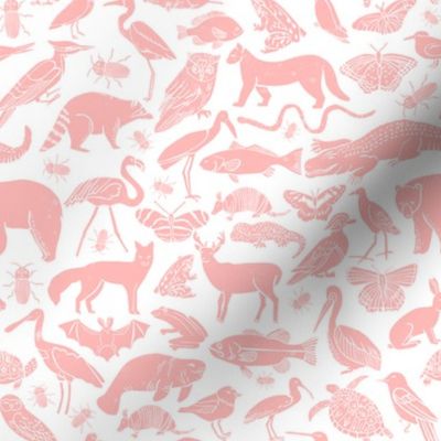 linocut animals // pink animal fabric baby nursery andrea lauren fabric baby zoo botanical fabric