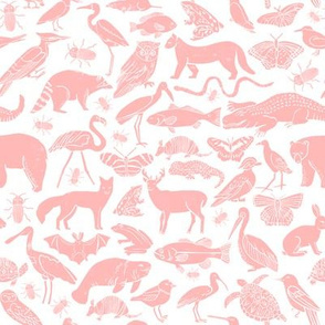 linocut animals // pink animal fabric baby nursery andrea lauren fabric baby zoo botanical fabric