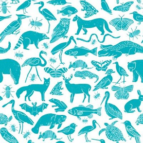 linocut animals // animal fabric teal botanical zoo design fabric andrea lauren fabrics 
