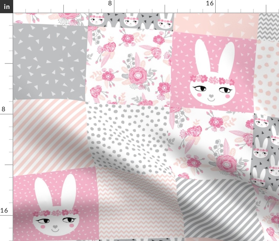 bunny cheater quilt cute baby girl cheater quilt grey pink blush floral nursery baby fabric