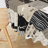 Wholecloth Quilt - Midnight Woodland - Neutrals Black, tan, brown Elk, Arrows, Wood