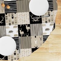 Wholecloth Quilt - Midnight Woodland - Neutrals Black, tan, brown Elk, Arrows, Wood