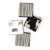 Wholecloth Quilt - Midnight Woodland - Neutrals Black, tan, brown Elk, Arrows, Wood