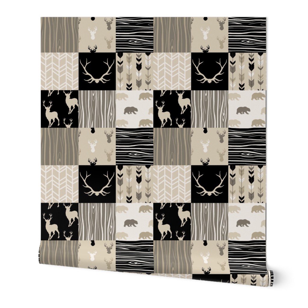 Wholecloth Quilt - Midnight Woodland - deer, antlers, baby boy quilt