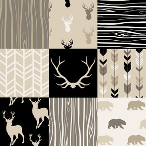 Wholecloth Quilt - Midnight Woodland - deer, antlers, baby boy quilt