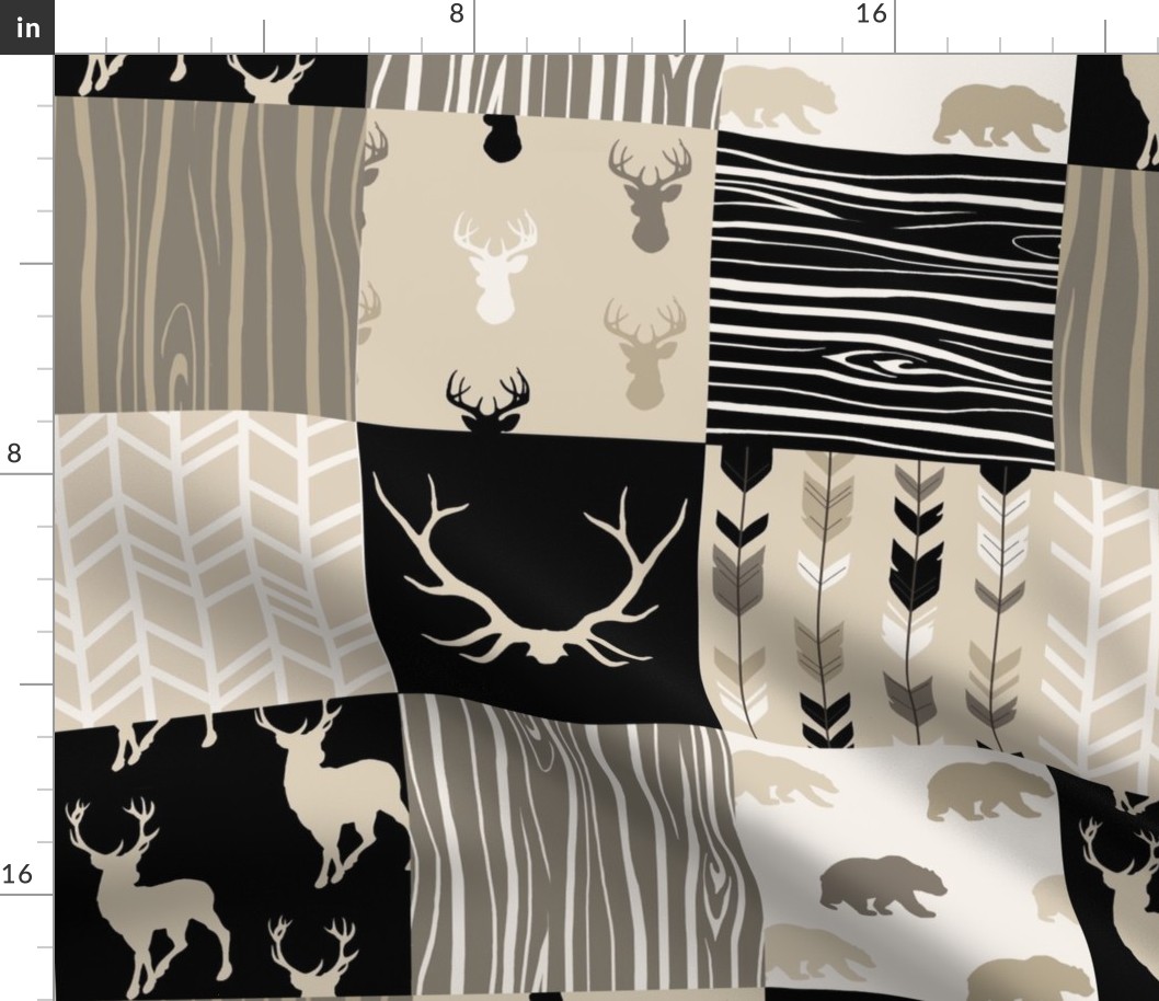 Wholecloth Quilt - Midnight Woodland - deer, antlers, baby boy quilt