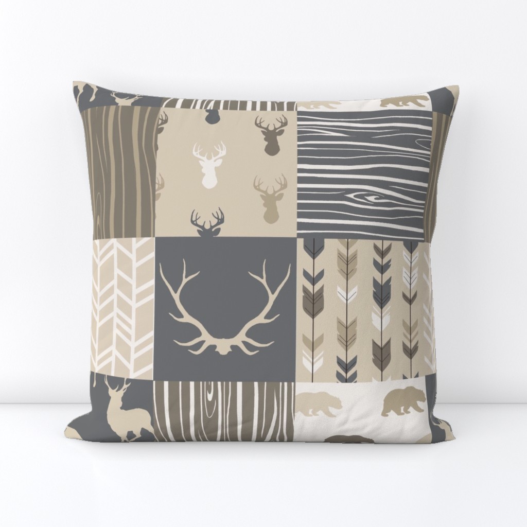 Wholecloth Quilt - Rustic Midnight Woodland Deer- 