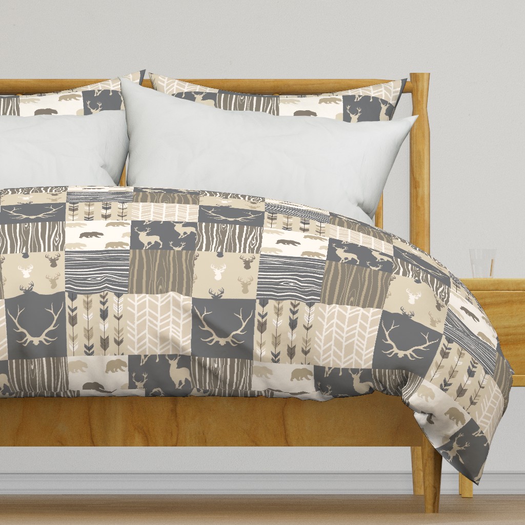 Wholecloth Quilt - Rustic Midnight Woodland Deer- 