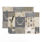Wholecloth Quilt - Rustic Midnight Woodland Deer- 