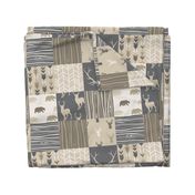 Wholecloth Quilt - Rustic Midnight Woodland Deer- 