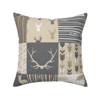 Wholecloth Quilt - Rustic Midnight Woodland Deer- 