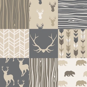 Wholecloth Quilt - Rustic Midnight Woodland Deer- 