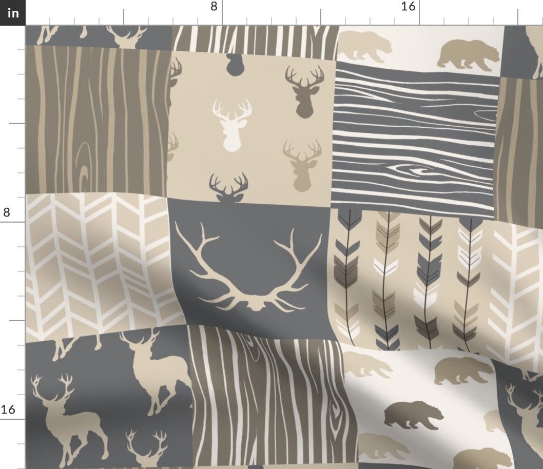 Wholecloth Quilt - Rustic Midnight Woodland Deer- 